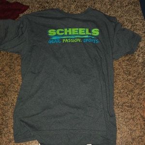 Scheels tee shirt- grey, green, and blue